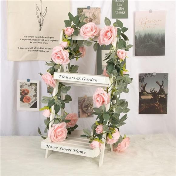 4Pcs(26 FT) Artificial Rose Vine Fake Flower Garland Fake Silk Rose Hanging Vine - Picture 4 of 7